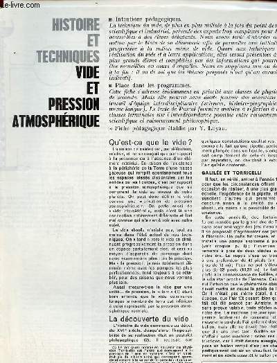Vide et pression atmosphtoque - Histoire et technique - Textes et documents pour la classe n32 27 fvrier 1969.