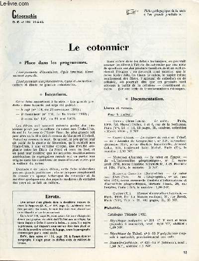 Le cotonnier - Gographie documents pour la classe n118 21-6-62.