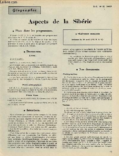 Aspects de la Sibrie - Gographie documents pour la classe n52 2-4-59.