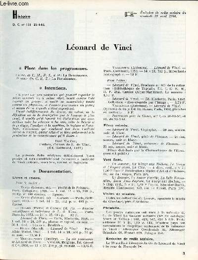 Lonard de Vinci - Histoire documents pour la classe n133 25-4-63.