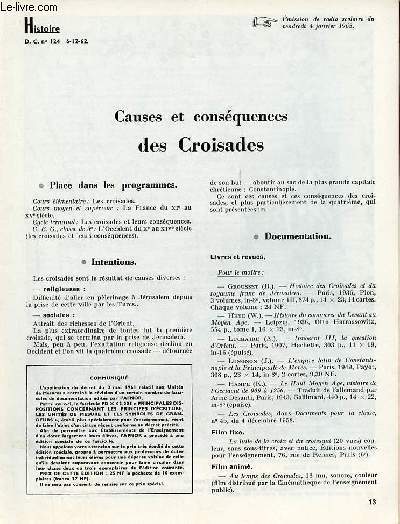 Causes et consquences des Croisades - Histoire documents pour la classe n124 6-12-62.