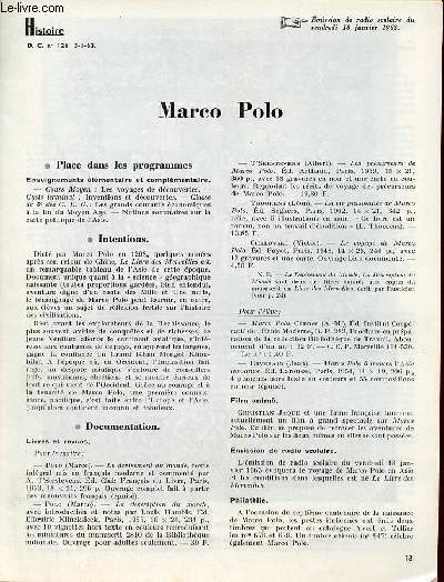 Marco Polo - Histoire documents pour la classe n126 3-1-63.