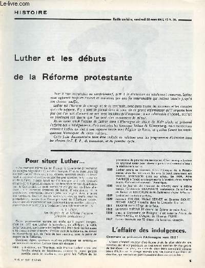 Luther et les dbuts de la rforme protestance - Histoire documents pour la classe n169 11-3-65.