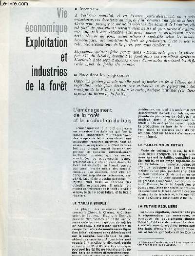 Exploitation et industries de la fort - Vie conomique textes et documents pour la classe n10 18 janvier 1968.