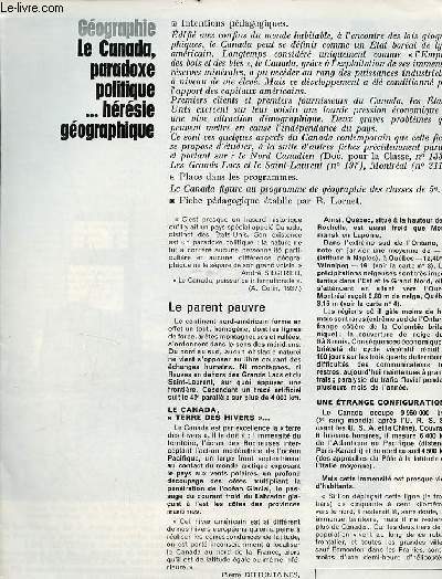 Le Canada paradoxe politique hrsie gographique - Gographie textes et documents pour la classe n21 8 octobre 1968.