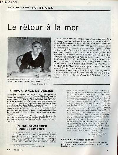 Le retour  la mer - Actualits sciences documents pour la classe n184 20-1-66.