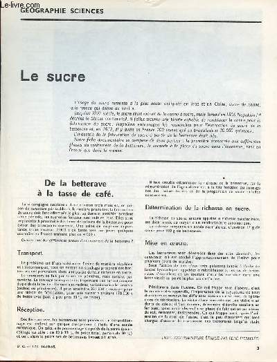 Le sucre - Gographie sciences documents pour la classe n178 14-10-65.