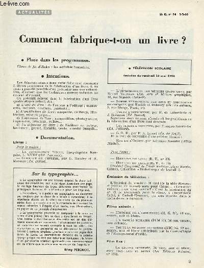 Comment fabrique-t-on un livre ? - Actualits documents pour la classe n74 5-5-60.