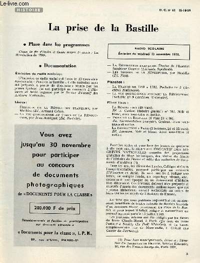 La prise de la Bastille - Histoire documents pour la classe n61 15-10-59.