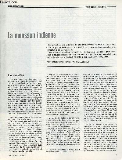 La mousson indienne - Gographie documents pour la classe n204 2-2-67.