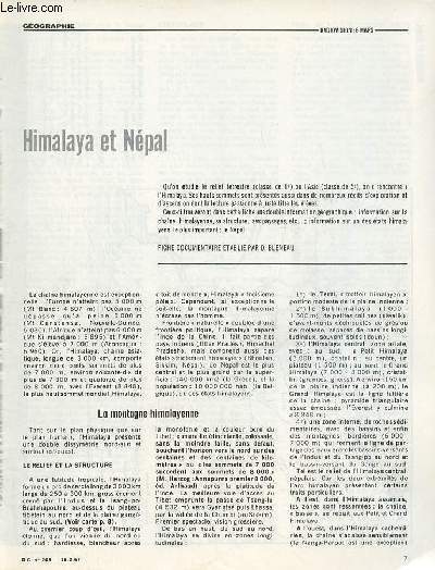 Himalaya et Npal - Gographie documents pour la classe n205 16-2-67.