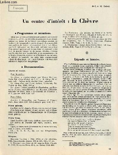 Un centre d'intérêt : la Chèvre - Français documents pour la classe n°95 25-5-61.