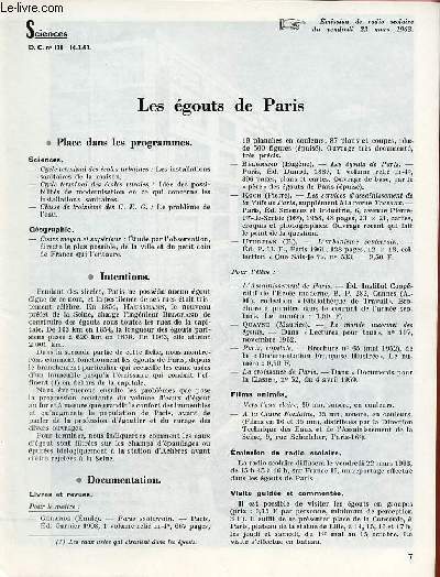 Les gouts de Paris - Sciences documents pour la classe n131 14-3-63.