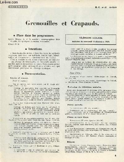 Grenouilles et crapauds - Sciences documents pour la classe n65 10-12-59.