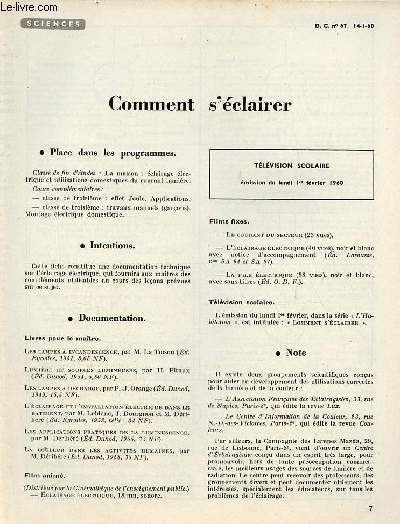 Comment s'clairer - Sciences documents pour la classe n67 14-1-60.