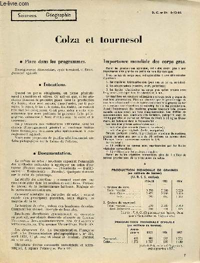 Colza et tournesol - Sciences gographie documents pour la classe n84 8-12-60.