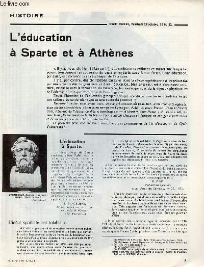 L'ducation  Sparte et  Athnes - Histoire documents pour la classe n158 8-10-64.