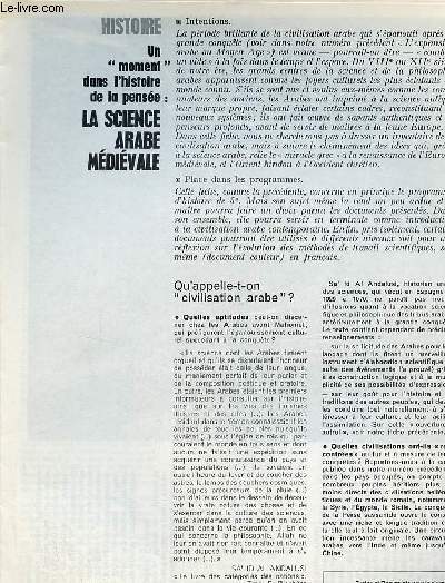 Un moment dans l'histoire de la pense : science arabe mdivale - Histoire textes et documents pour la classe n27 19 dcembre 1968.