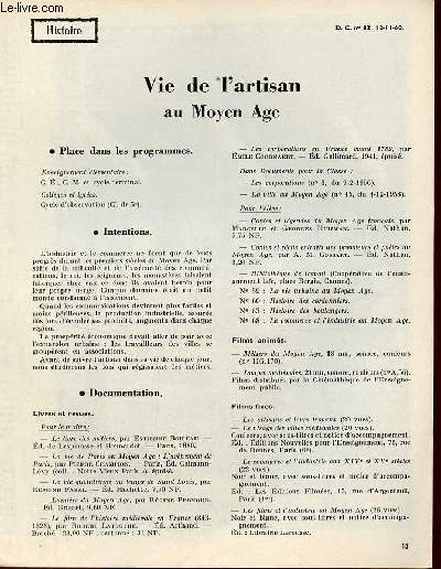 Vie de l'artisan au moyen ge - Histoire documents pour la classe n82 12-11-60.