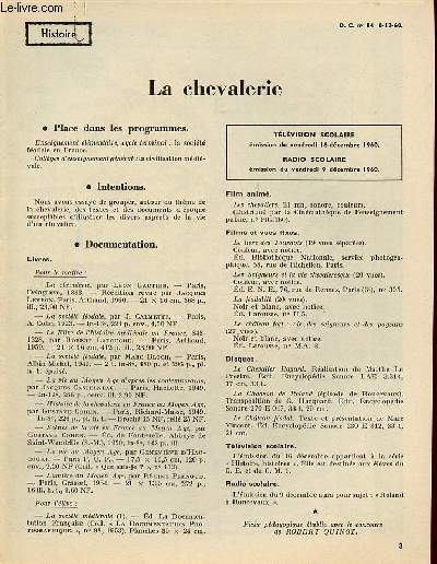 La chevalerie - Histoire documents pour la classe n84 8-12-60.