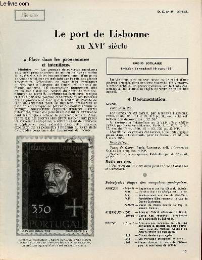 Le port de Lisbonne au XVIe sicle - Histoire documents pour la classe n89 23-2-61.