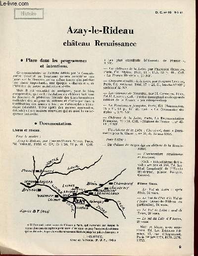 Azay-le-Rideau chteau Renaissance - Histoire documents pour la classe n90 9-3-61.