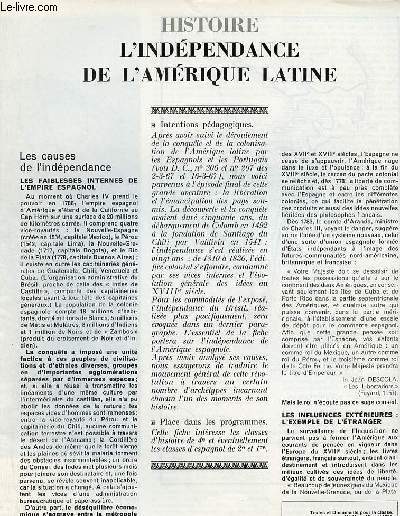 L'indpendance de l'Amrique latine - Histoire textes et documents pour la classe n16 25 avril 1968.