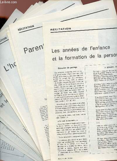 Lot d'environ 60 feuillets de rcitation documents pour la classe 1959-1966.