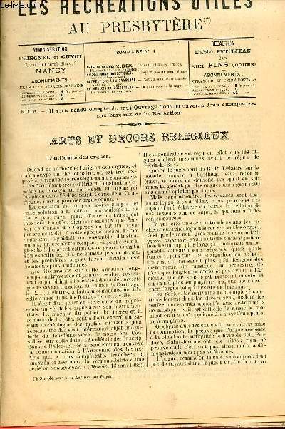 Les rcrations utiles au presbytre n1 - L'antiquit des orgues - fabrication de la chandelle - papier positif pour tirage par dveloppement - nouvelle culture amliorante de la vigne - la gurison de la rage - la main, les verrues .