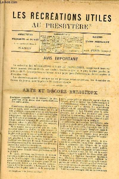 Les rcrations utiles au presbytre n8 - Quelques conseils sur le travail la disposition et le dcor des objets destins au culte divin - pourquoi place t on un ne et un boeuf prs de la crche de N.D.Sauveur - fabrication des cierges etc.