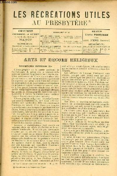 Les rcrations utiles au presbytre n16 - Iconographie chrtienne - sur le dies israe - encres pour cachets de paroisses tampons etc - colle forte liquide - bgayement traitement - les couleurs extraites du chou - les tulipes en Hollande etc.