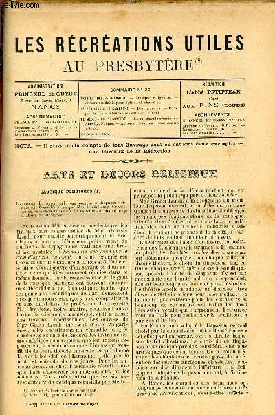 Les rcrations utiles au presbytre n30 - Musique religieuse - vitraux artificiels pour glises et chapelles - les tricycles - pourquoi la poule retourne ses oeufs en couvant - l'eau chaude comme rgime hyginique - action du bouillon blanc etc.