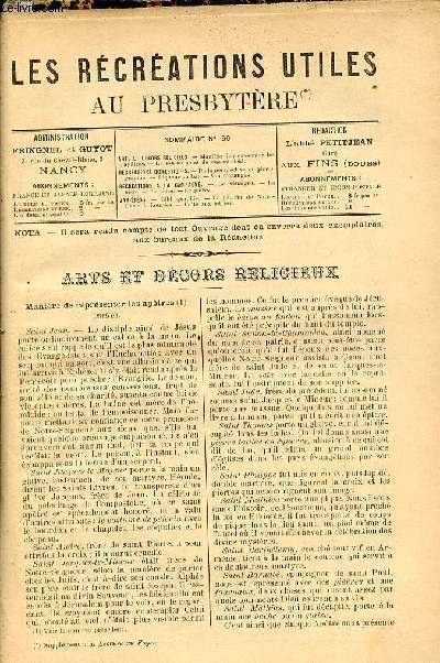 Les rcrations utiles au presbytre n50 - Manire de reprsenter les aptres (suite) - le son au point de vue musical - de la perspective en photographie - liqueur au lait - vin d'oranges - le vinaigre - la bire - le cidre - le poir - bibliographie.