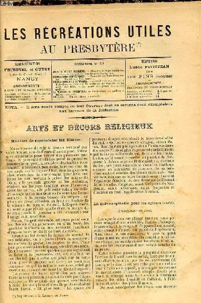 Les rcrations utiles au presbytre n52 - Manire de reprsenter les dmons - la galvanoplastie pour les glises (suite) - conseils sur l'art de modeler - un filtre  bon march - nouvel avis aux leveurs d'abeilles - pourquoi la neige est un engrais..