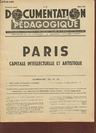 Documentation pdagogique n22 3e anne juillet 1952 -