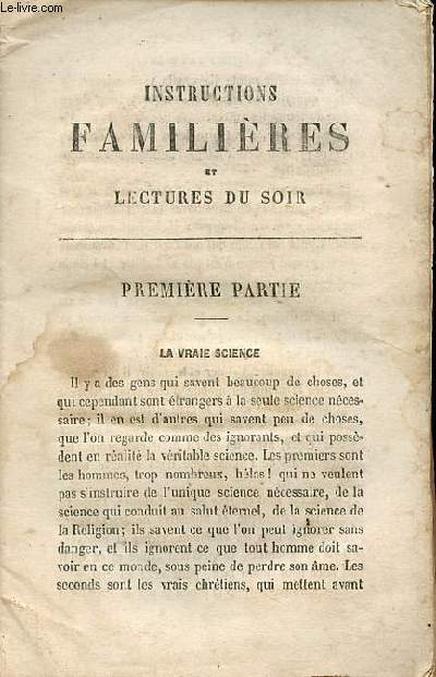 Instructions familre et lectures du soir - Tome 1.