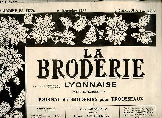 La Broderie Lyonnaise journal de broderies pour trousseaux n1138 1er dcembre 1956 58e anne.