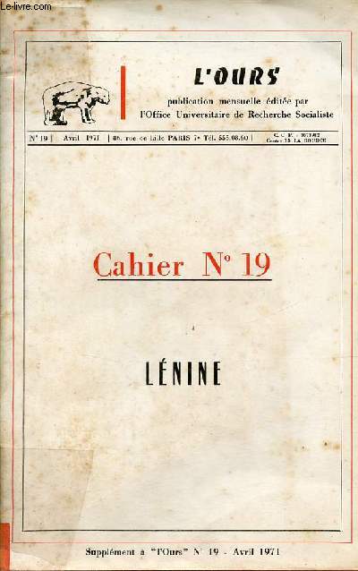 Supplment  L'Ours n19 avril 1971 - Lnine.