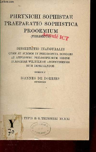 Phrynichi sophistae praeparatio sophistica prooemium (teildruck).