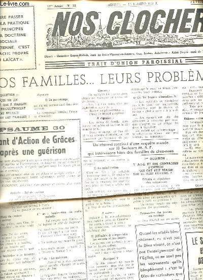 Nos clochers n159 14me anne fvrier 1964 - Nos familles leurs problmes - psaume 30 chant d'action de grces aprs une gurison - le saint-pre et la vie paroissiale - le ricaneur par Pierre l'Ermite - un sourire - examen de conscience etc.