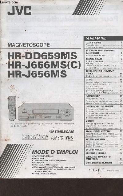 Mode d'emploi Magntoscope HR-DD659MS - HR-J656MS(C) - HR-J656MS