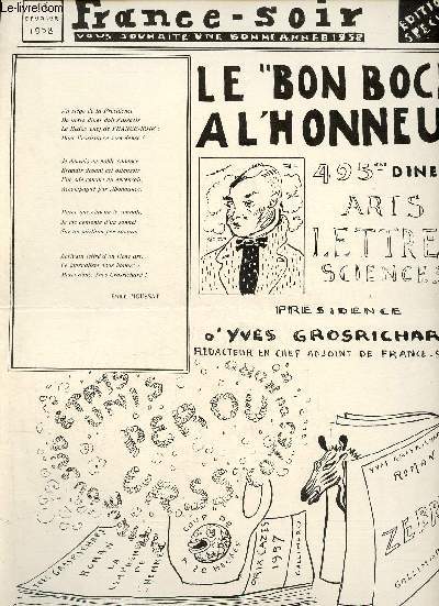 Un programme du 495me diner du Bon Bock de 1957 - Prsidence d'Yves Grosrichard.