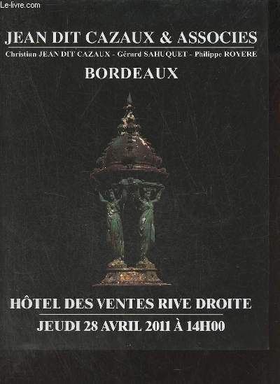 Catalogue de ventes aux enchres - Aprs succession et  divers tableaux anciens et du XIXe s. tableaux modernes meublets et objets d'art des XVIIIe et XIXe s aprs succesion L... et  divers bijoux - Htel des ventes rive droite jeudi 28 avril 2011.