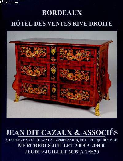 Catalogue de ventes aux enchres - Bijoux,orfvrerie,tableaux anciens et du XIXe s.,tableaux modernes,meubles et objets d'art des XVIIe,XVIIIe et XIXe s. - Bordeaux htel des ventes rive droite 8-9 juillet 2009.