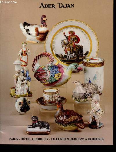 Catalogue de ventes aux enchres - Trs important ensemble de cramiques europennes des XVIIIe et des XIXe sicles - Vente  Paris Htel George V - Lundi 21 juin 1993.