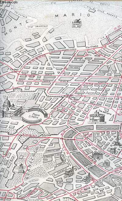 Un plan de Roma dpliant en noir, blanc et rouge environ 42.5 x 43 cm - plan en italien.