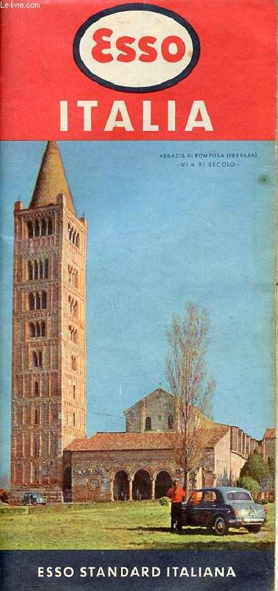 Une carte en couleur dpliante recto/verso Italia Esso - carte d'environ 61.5 x 88 cm.