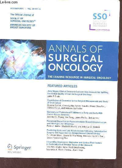 Annals of surgical oncology the leading resource in surgical oncology - October 2021 vol.28 no.11 the official journal of society of surgical oncology american society of breast surgeons.