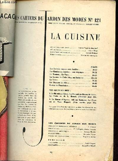 Les cahiers du jardin des modes n121 - Les entres comme aux antilles - les entres au jambon aux asperges - le mouton le veau - la cuisine de plein air au barbecue - le citron - les desserts au citron - fraises et framboises.