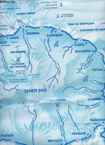 Tahiti tour de l'ile une carte dpliante en couleur d'environ 45 x 55 cm.
